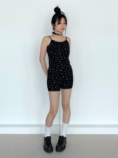 Black Floral Lace Trim Camisole 24SS Basic Casual Vest Tops