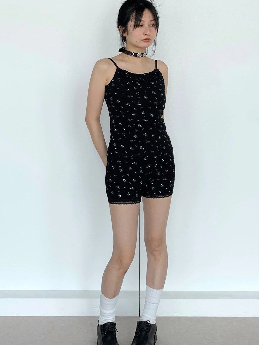 Black Floral Shorts Lace Loungewear Stretchy Hot Pants