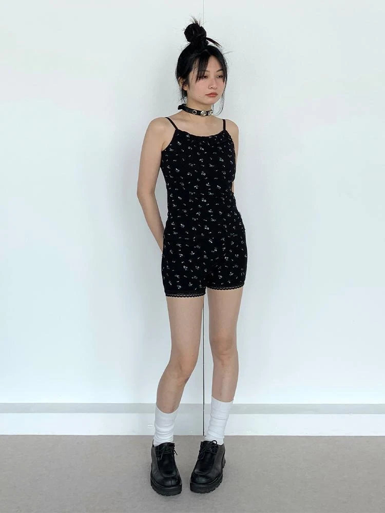 Black Floral Shorts Lace Loungewear Stretchy Hot Pants