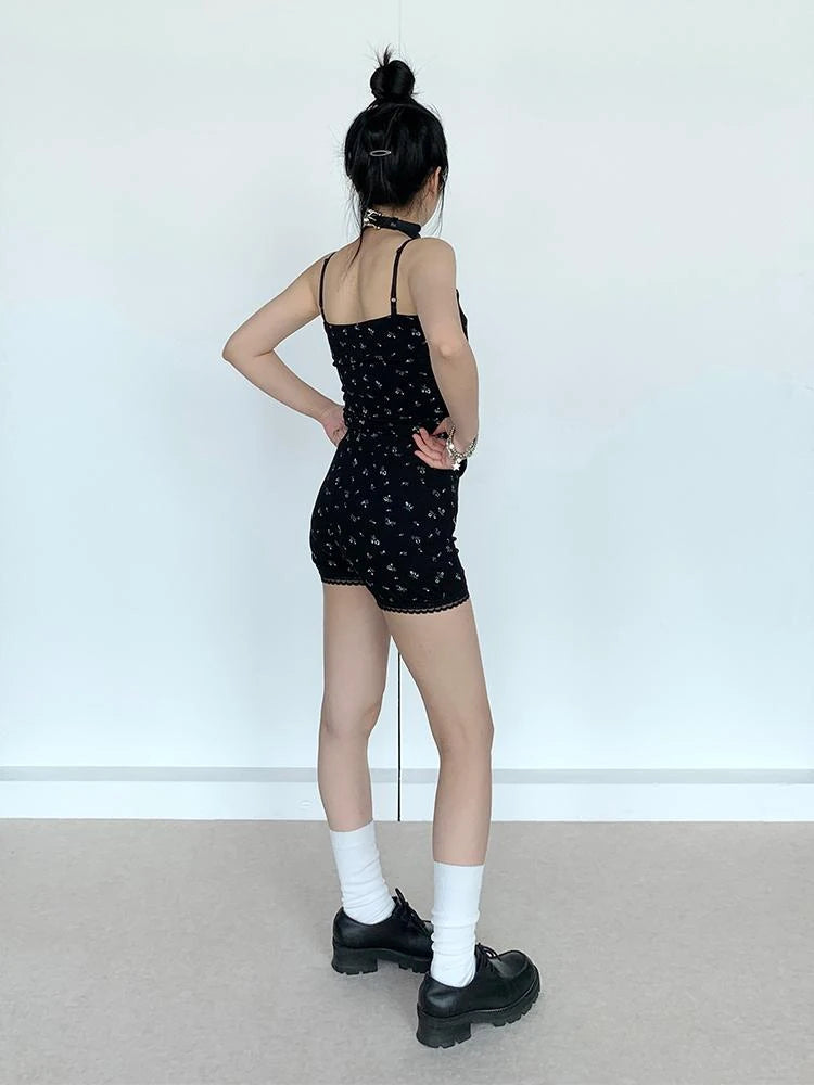 Black Floral Shorts Lace Loungewear Stretchy Hot Pants