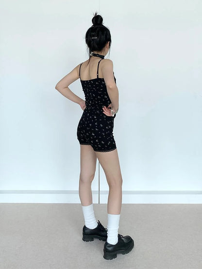 Black Floral Shorts Lace Loungewear Stretchy Hot Pants
