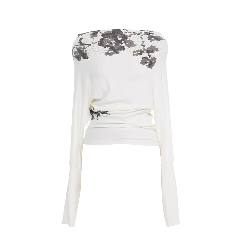 YOSHUYUKI Pixel Floral Off Shoulder Top