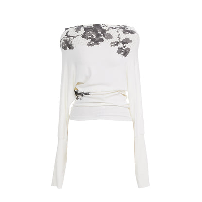 YOSHUYUKI Pixel Floral Off Shoulder Top