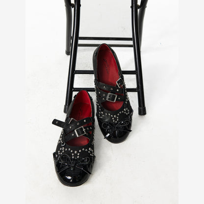 2th Desire Vintage Bow Mary Jane Ballet Flats With Detachable Sock