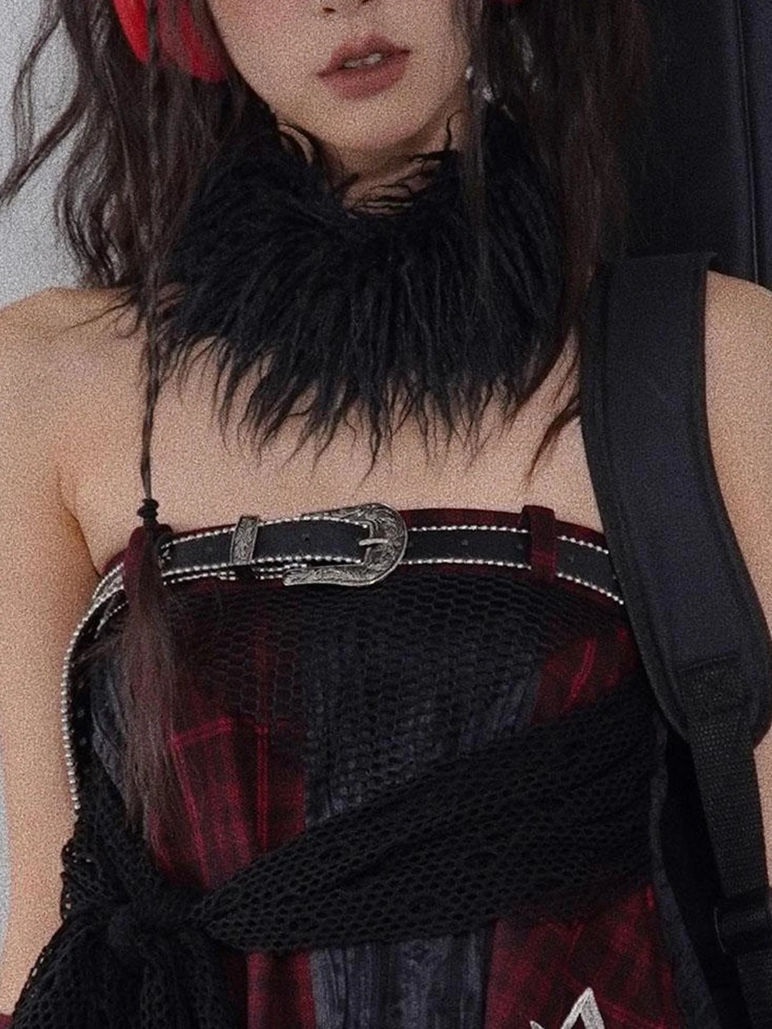 Black Gothic Long Scarf Winter Shawl Dark Faux Wool Wrap