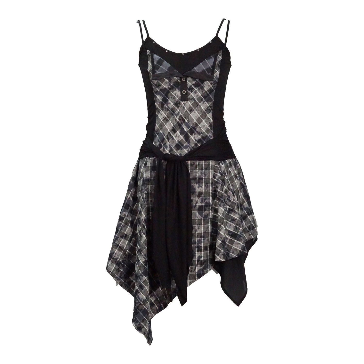 Update c Layered Black &amp; Gray Checkered Waist Defining Slip Dress