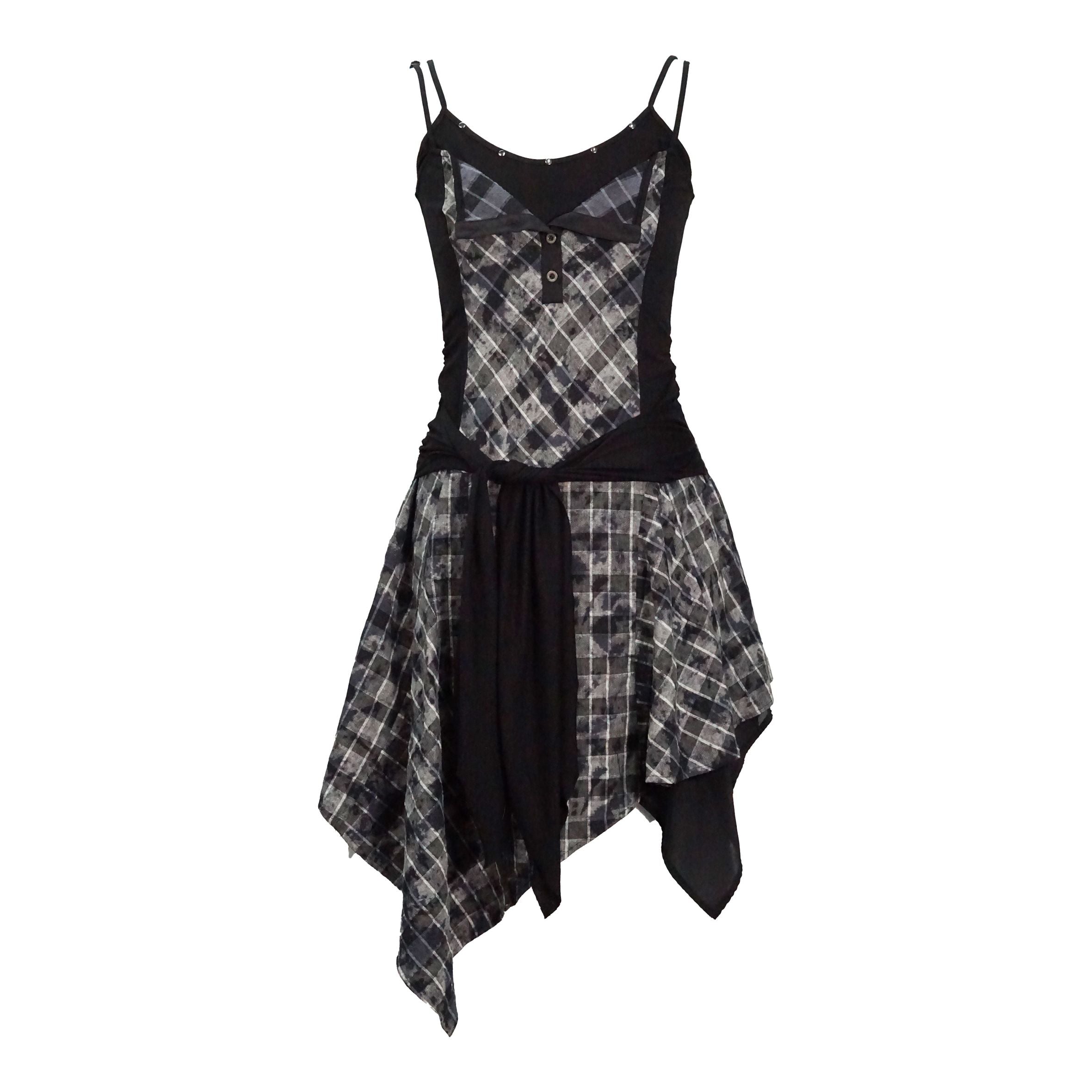 Update c Layered Black &amp; Gray Checkered Waist Defining Slip Dress