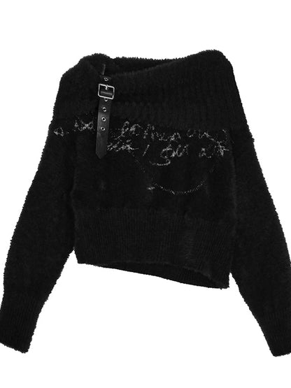 Chain Jacquard Detachable Belt Punk Collar Loose Sweater