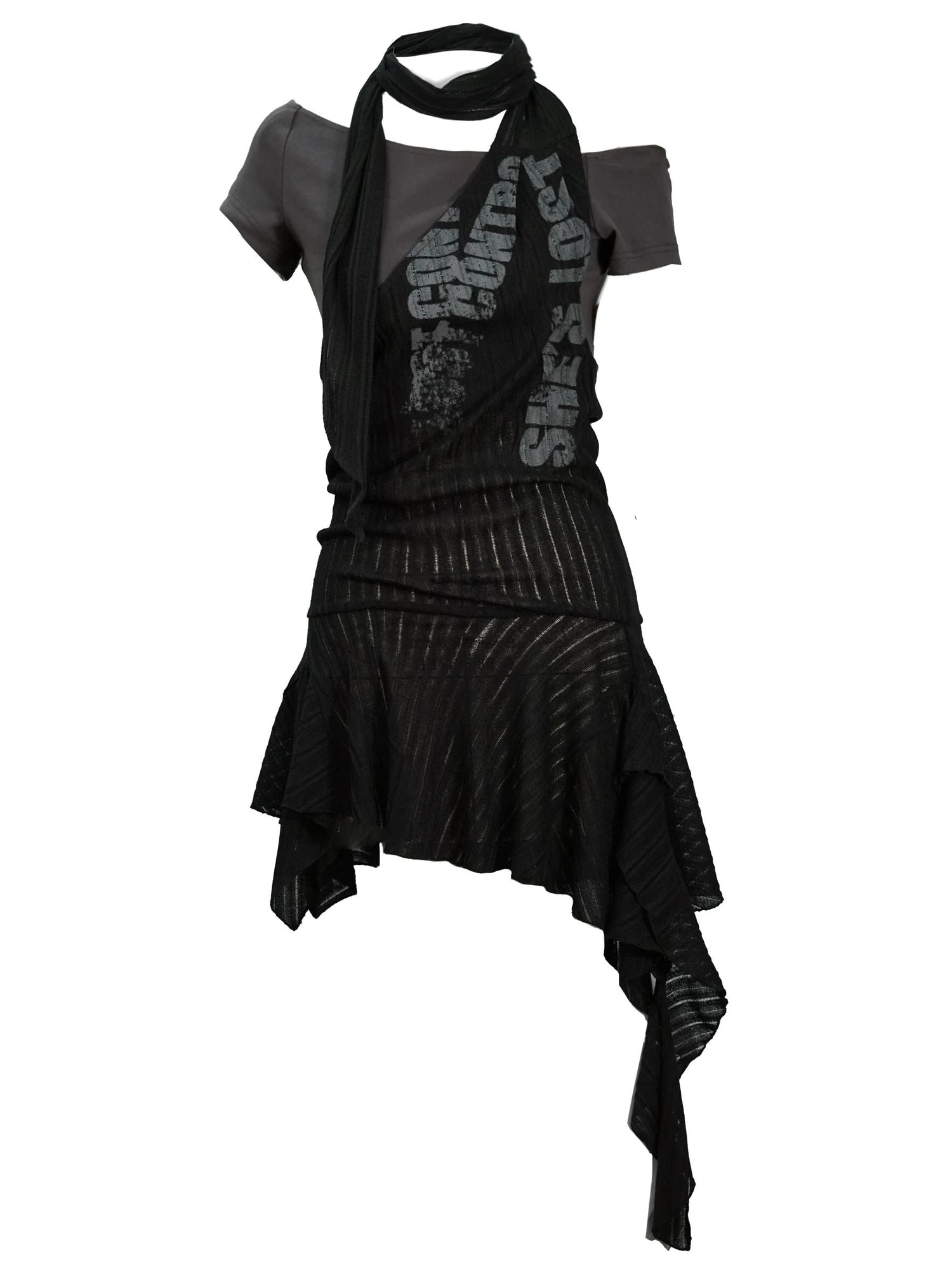 Lost Road Print Layered Dress With Scarf