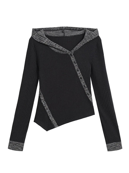 Asymmetrical Hooded Knit Top