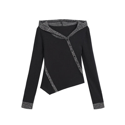 Update Cest Nous Asymmetrical Hooded Knit Top