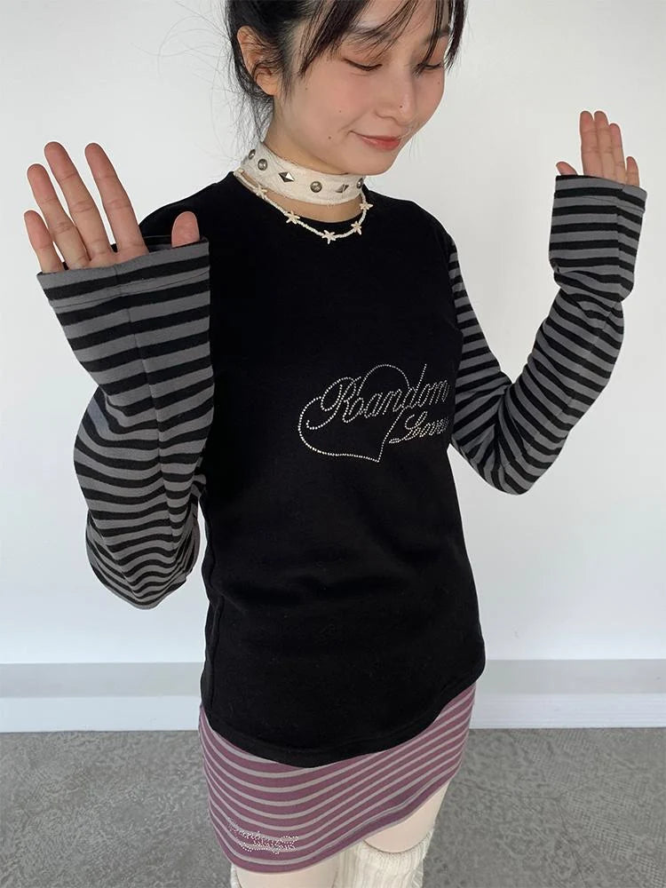 Black Gray Striped Thermal Slim Fit Long Sleeve T-Shirt