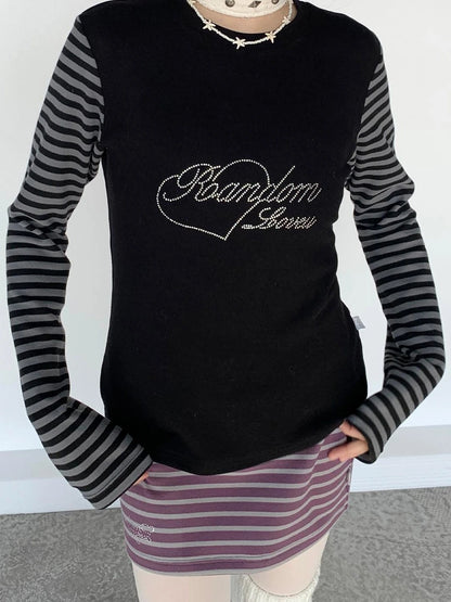 Black Gray Striped Thermal Slim Fit Long Sleeve T-Shirt