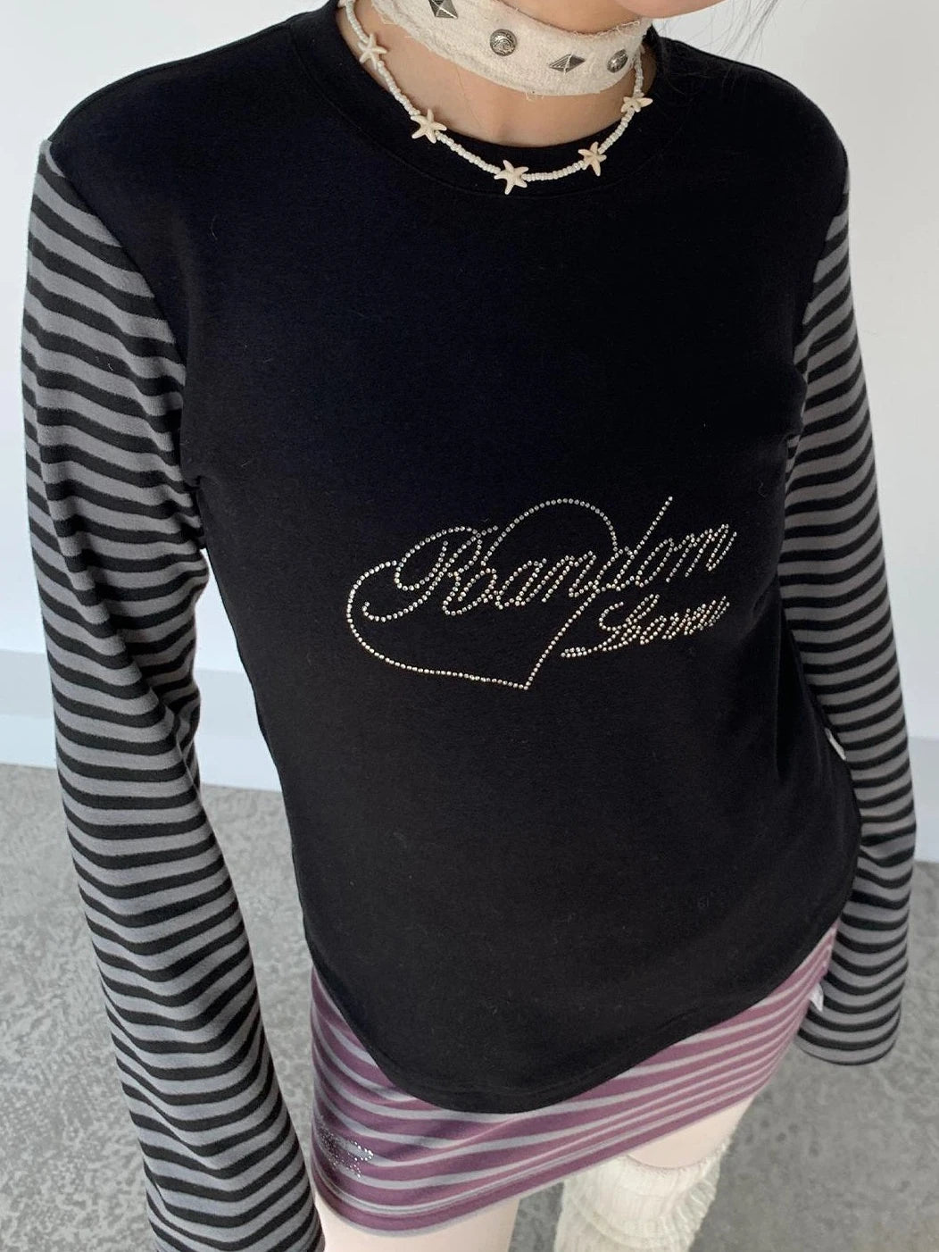Black Gray Striped Thermal Slim Fit Long Sleeve T-Shirt