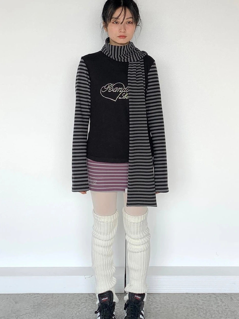 Black Gray Striped Thermal Slim Fit Long Sleeve T-Shirt