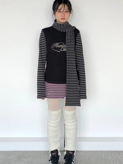 Black Gray Striped Thermal Slim Fit Long Sleeve T-Shirt