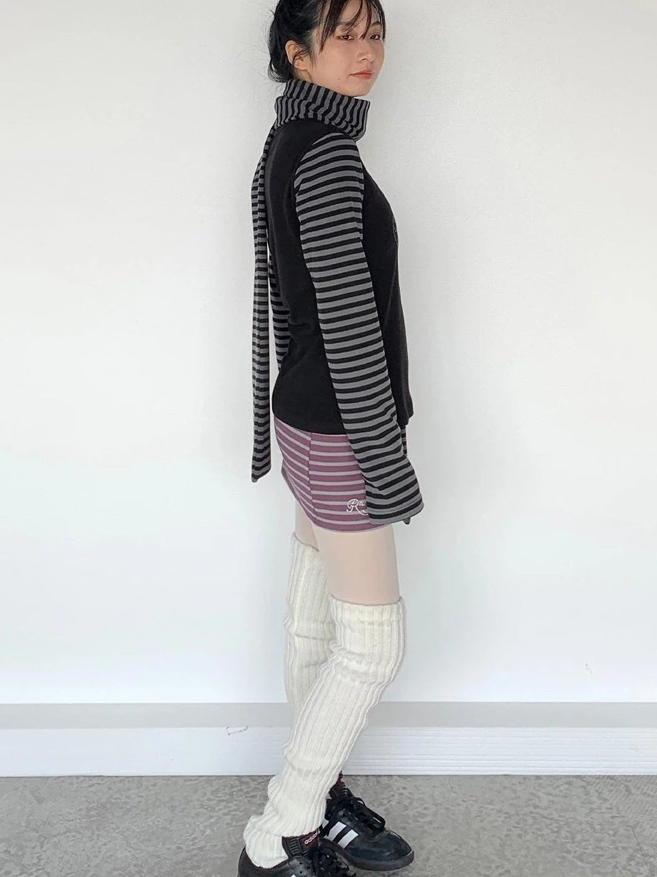 Black Gray Striped Thermal Slim Fit Long Sleeve T-Shirt