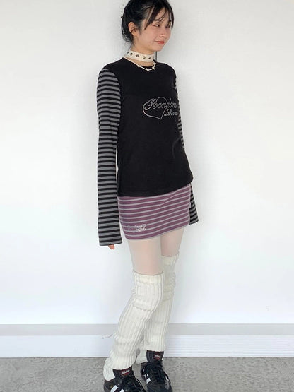 Black Gray Striped Thermal Slim Fit Long Sleeve T-Shirt
