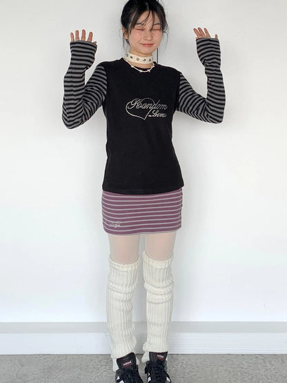 Black Gray Striped Thermal Slim Fit Long Sleeve T-Shirt