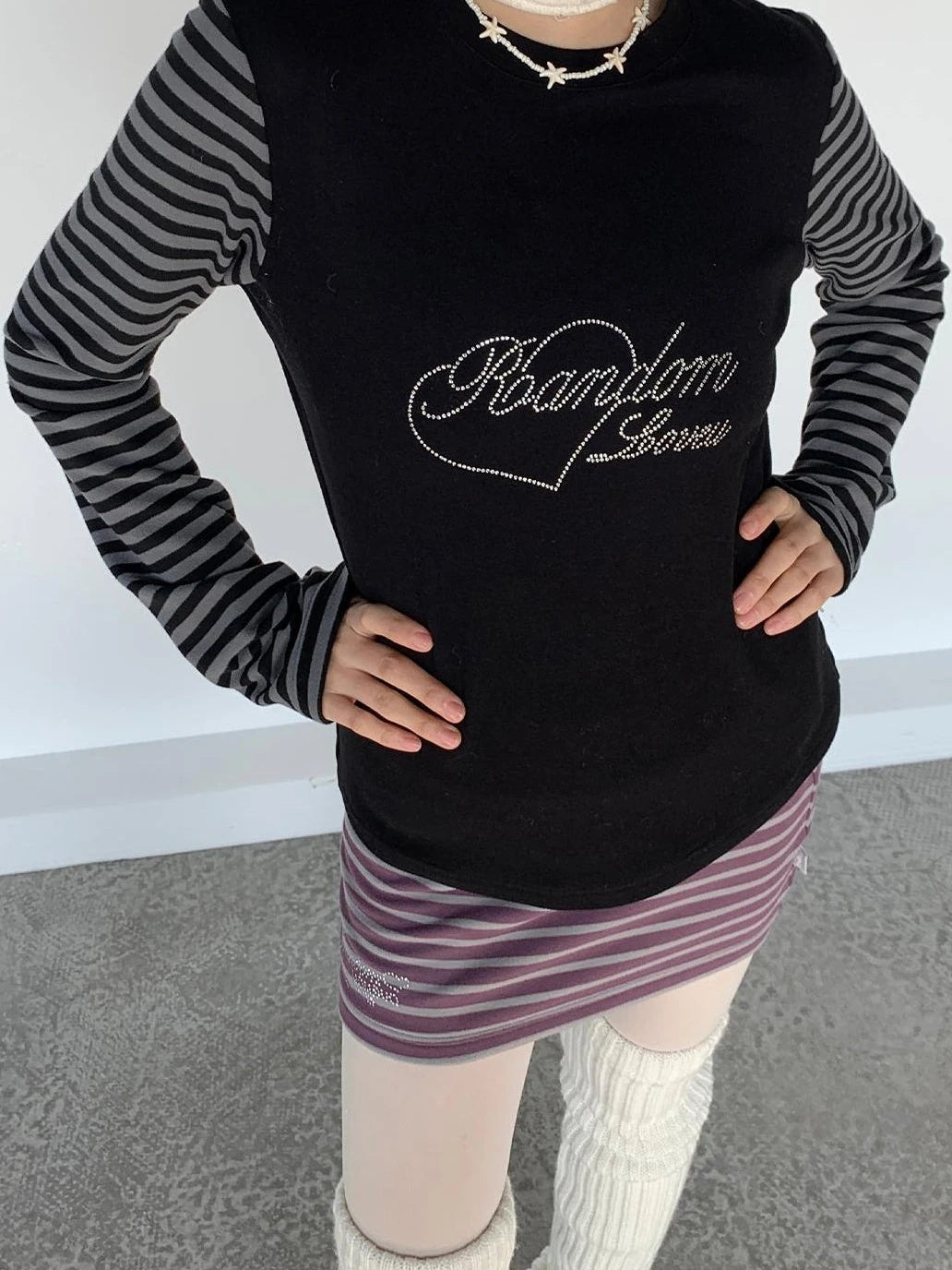 Black Gray Striped Thermal Slim Fit Long Sleeve T-Shirt