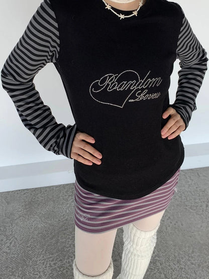 Black Gray Striped Thermal Slim Fit Long Sleeve T-Shirt