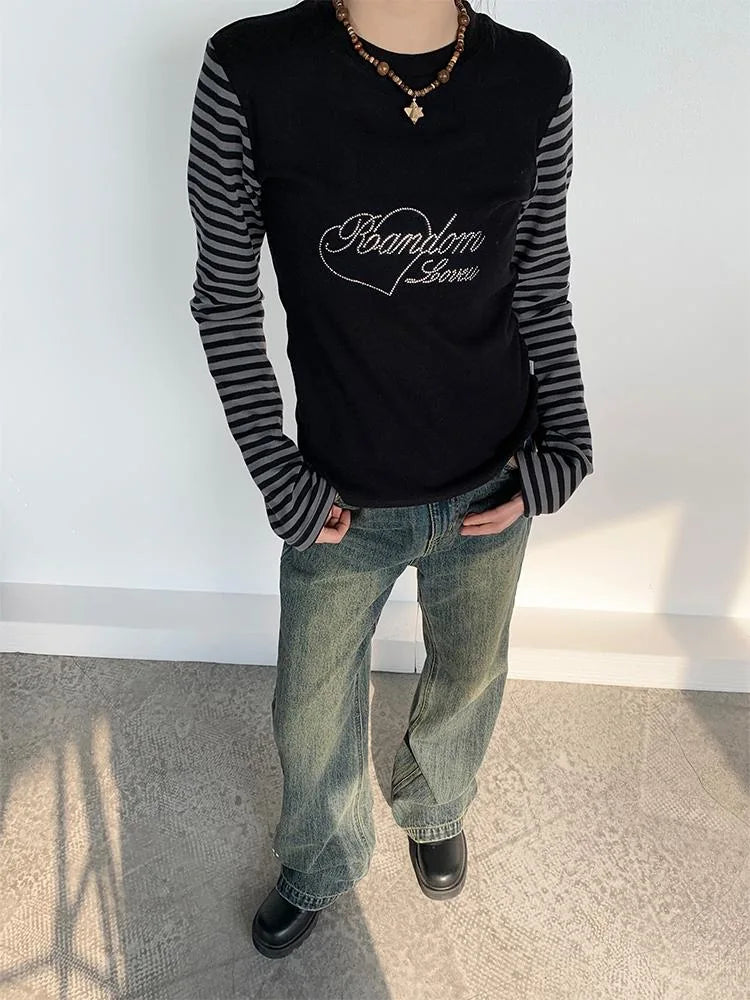 Black Gray Striped Thermal Slim Fit Long Sleeve T-Shirt