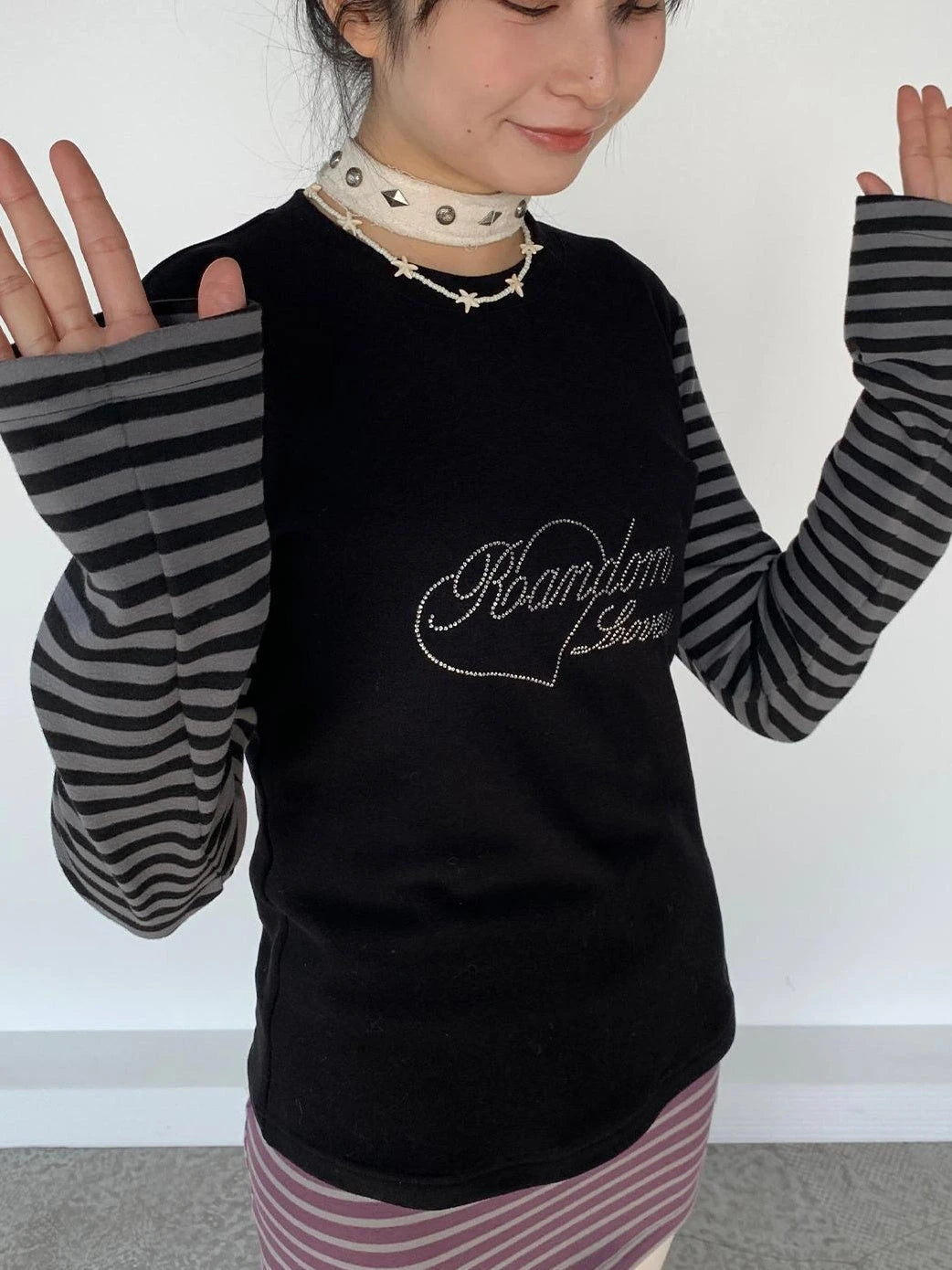 Black Gray Striped Thermal Slim Fit Long Sleeve T-Shirt