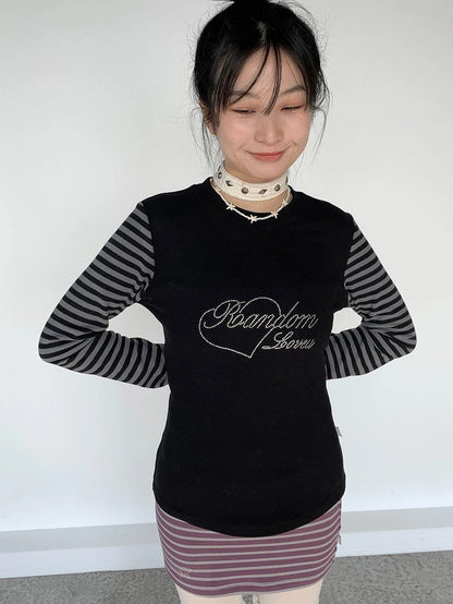 Black Gray Striped Thermal Slim Fit Long Sleeve T-Shirt