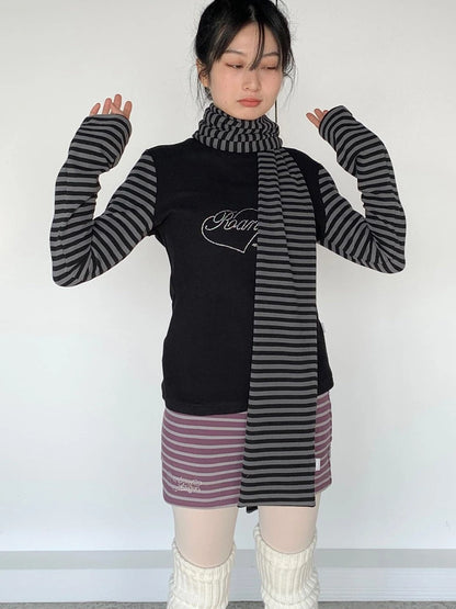 Black Gray Striped Thermal Slim Fit Long Sleeve T-Shirt
