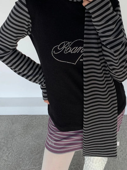 Black Gray Striped Thermal Slim Fit Long Sleeve T-Shirt