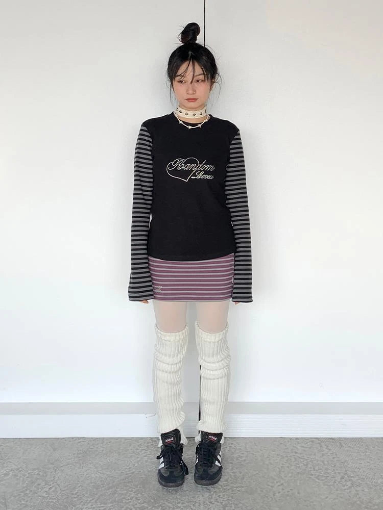 Black Gray Striped Thermal Slim Fit Long Sleeve T-Shirt