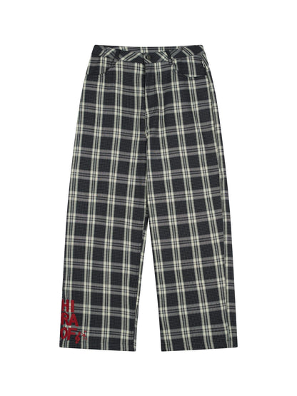 Achihara Mosaic Checkered Wide Leg Trousers With Embroidered Cuffs
