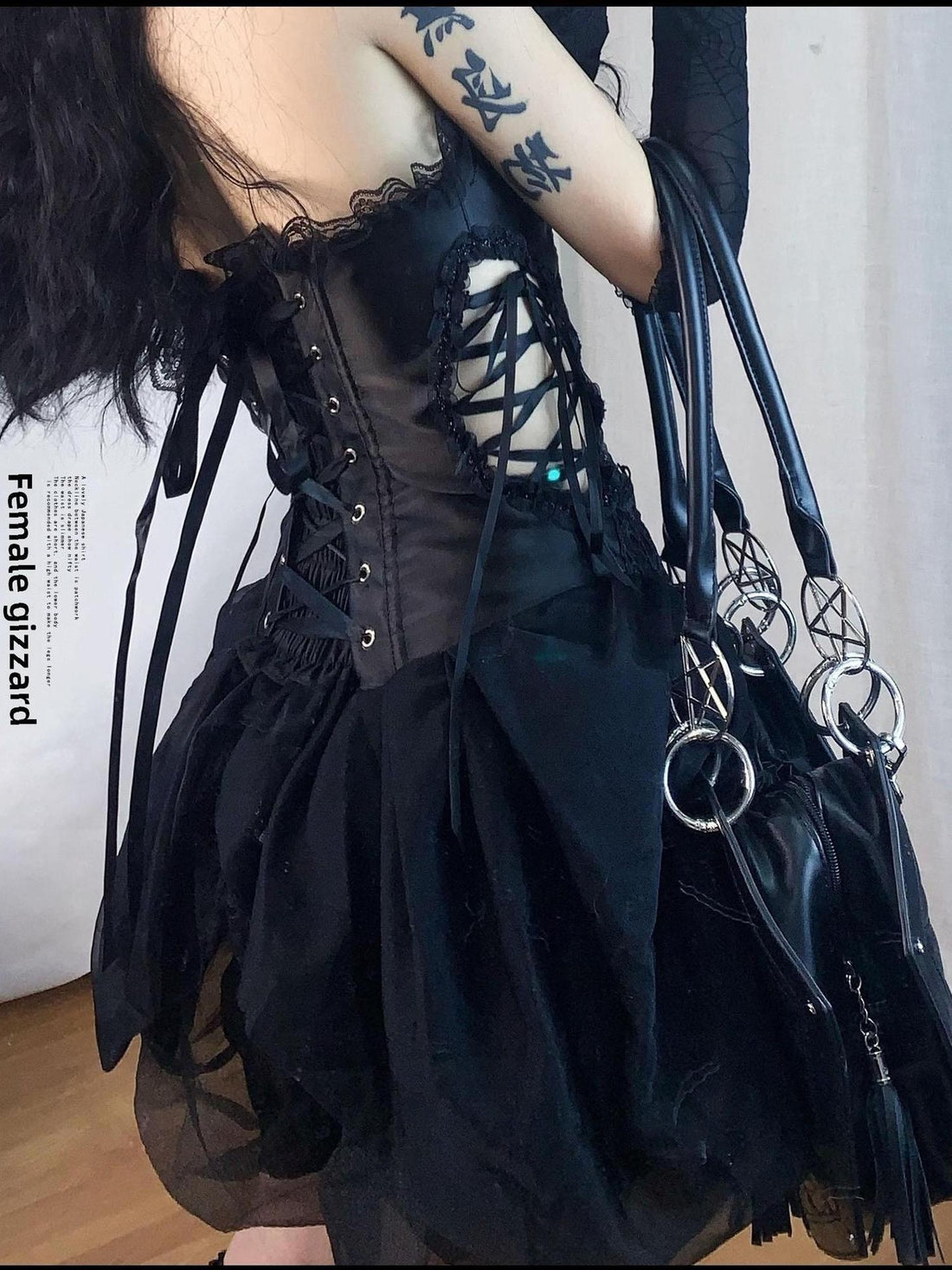 WSW WUSHENWU Black Hollow Angel Drop Dress With Detachable Straps