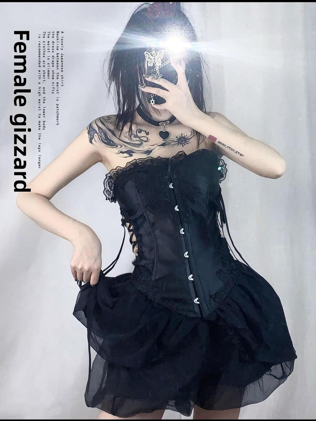 WSW WUSHENWU Black Hollow Angel Drop Dress With Detachable Straps