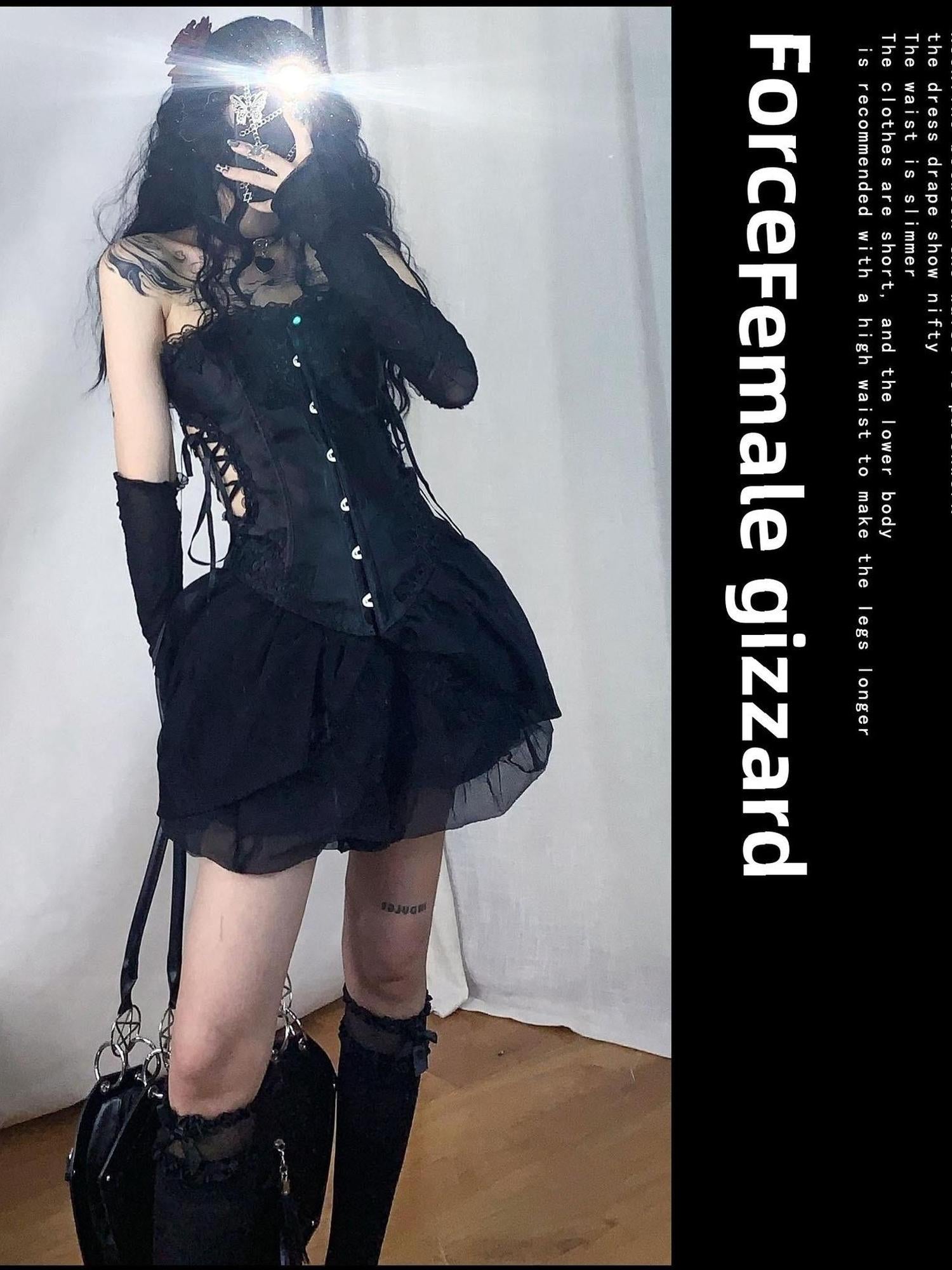 WSW WUSHENWU Black Hollow Angel Drop Dress With Detachable Straps