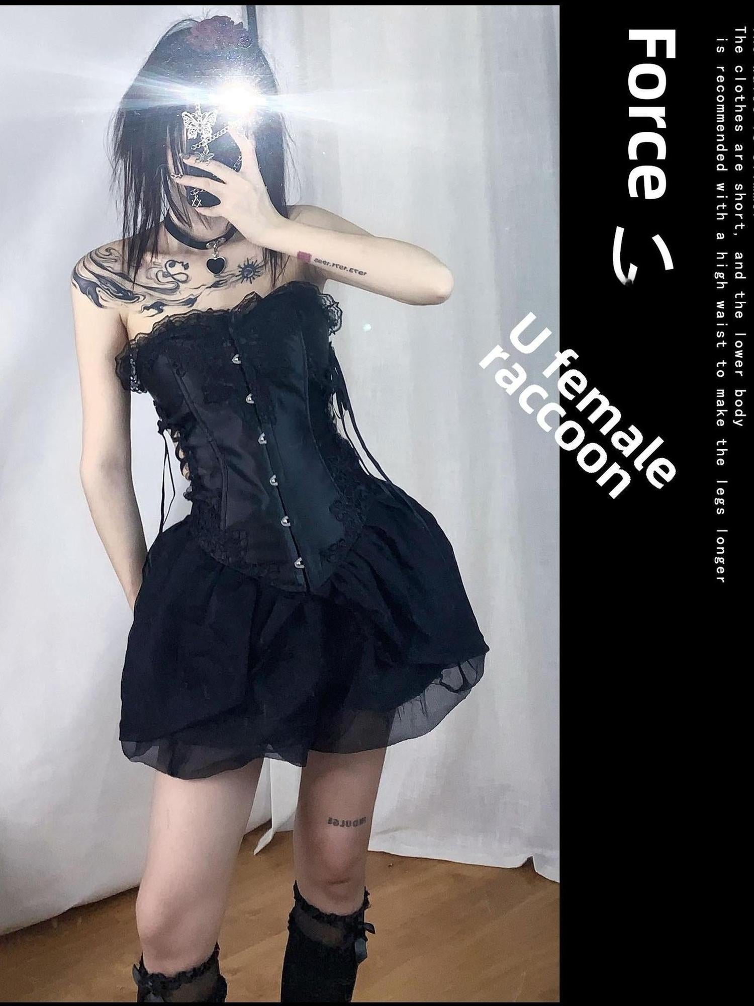 WSW WUSHENWU Black Hollow Angel Drop Dress With Detachable Straps