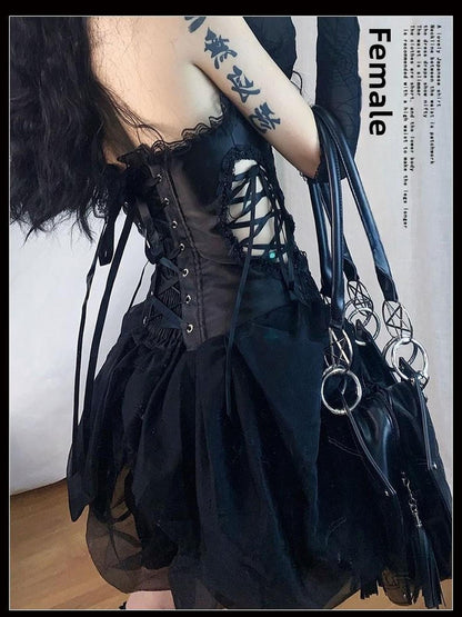 WSW WUSHENWU Black Hollow Angel Drop Dress With Detachable Straps