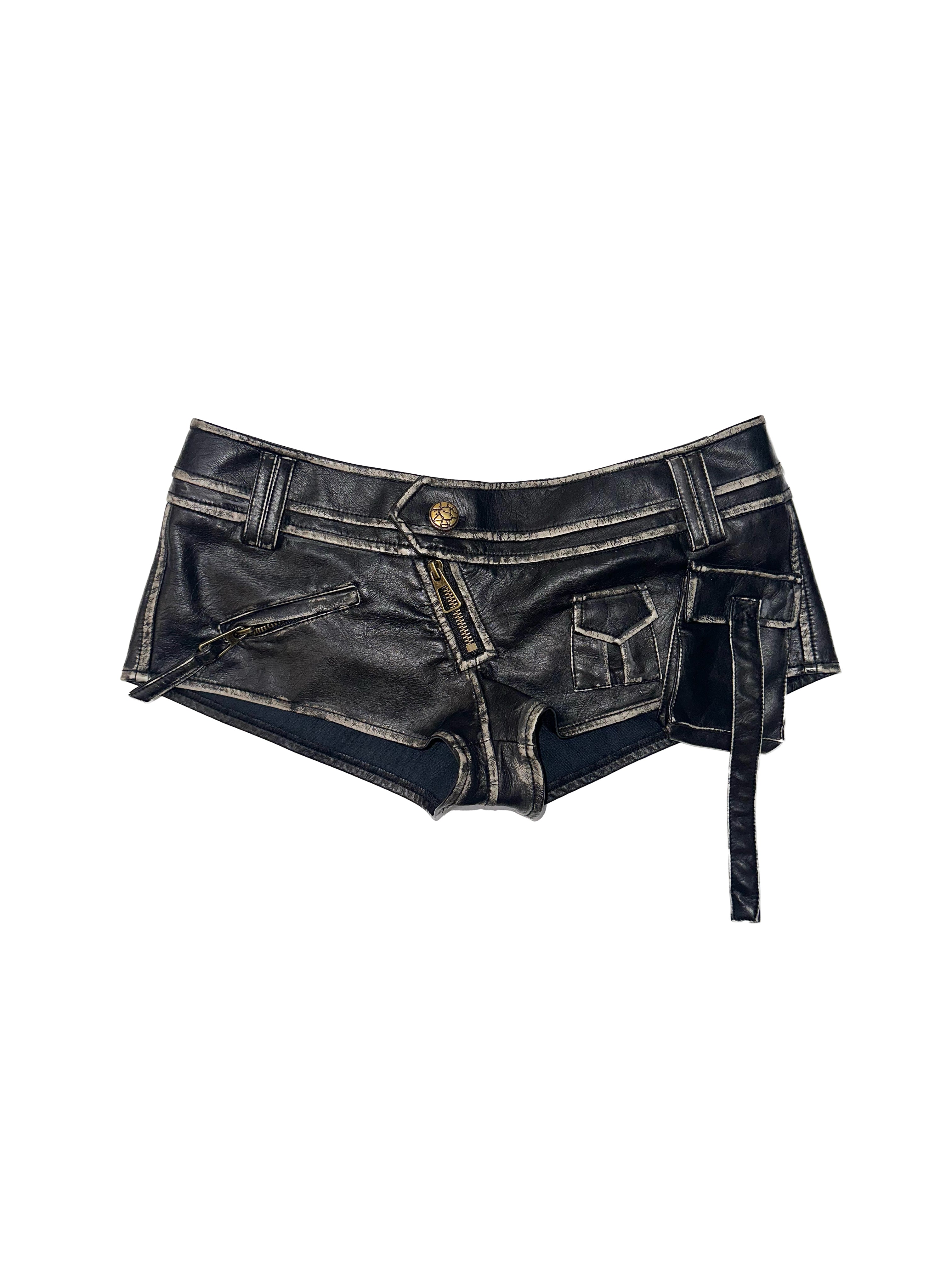 Update OPEN AESTHETIC Vintage Punk Low Rise Leather Shorts