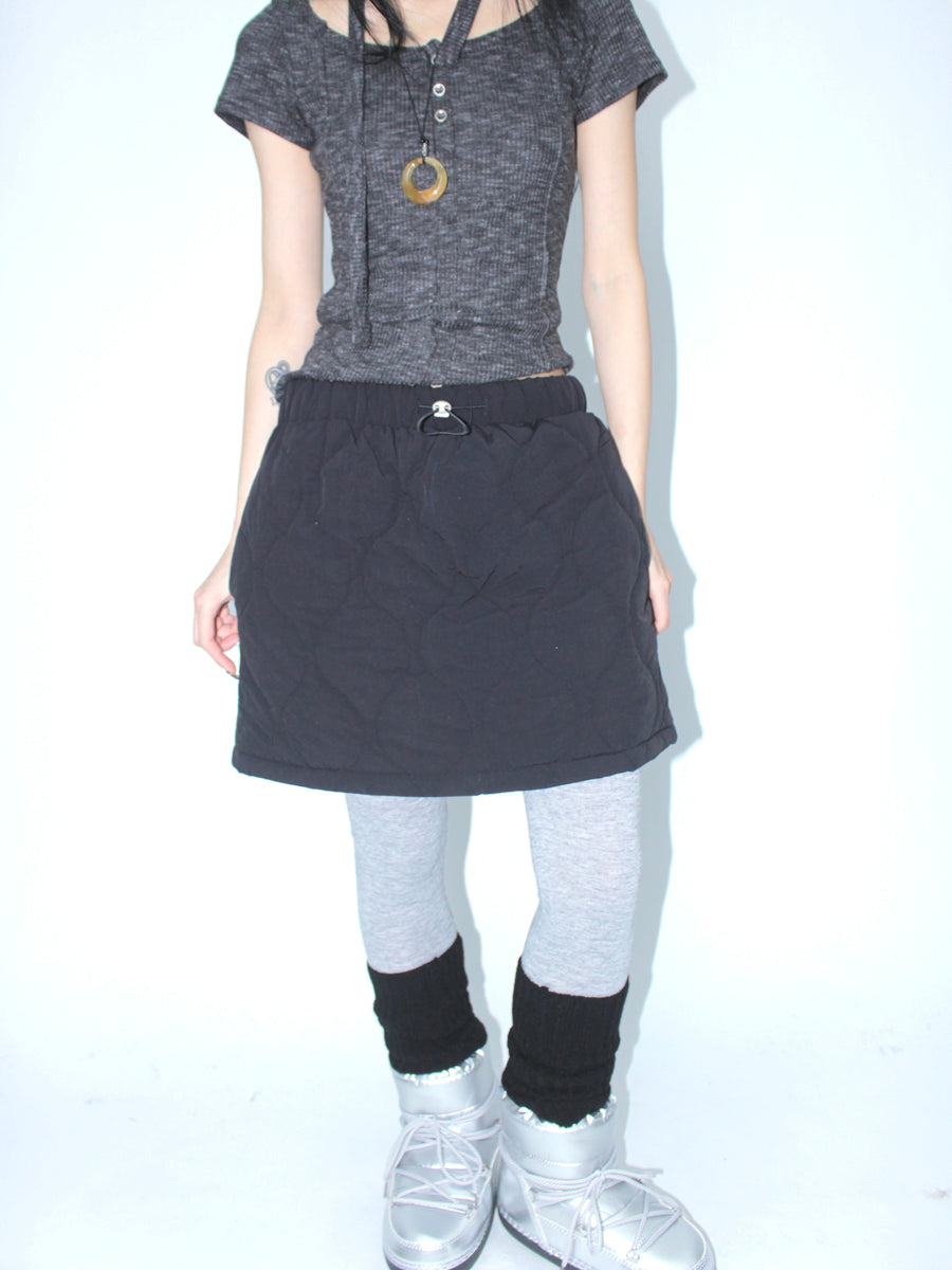ang project Vintage Quilted A Line Mini Skirt with Elastic Waist