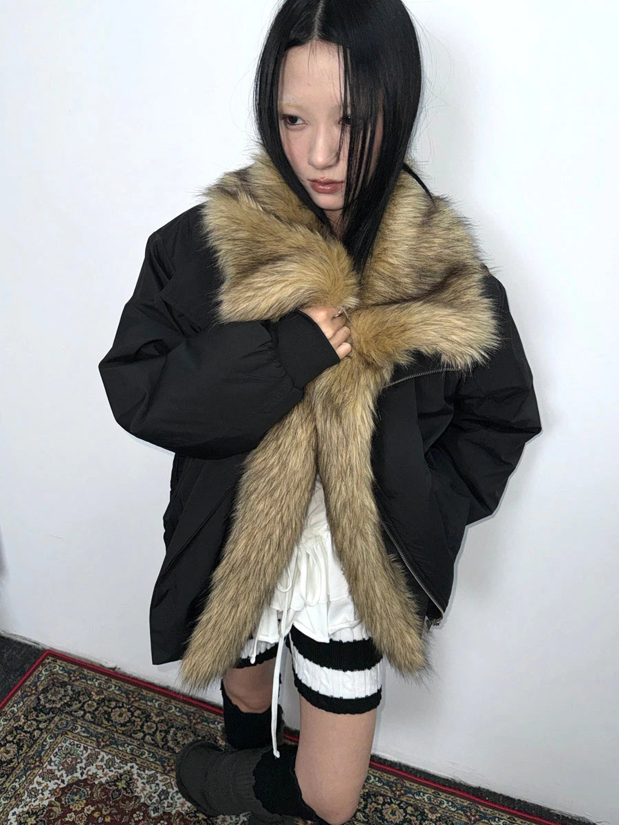 Detachable Faux Fur Collar Loose Thickened Jacket