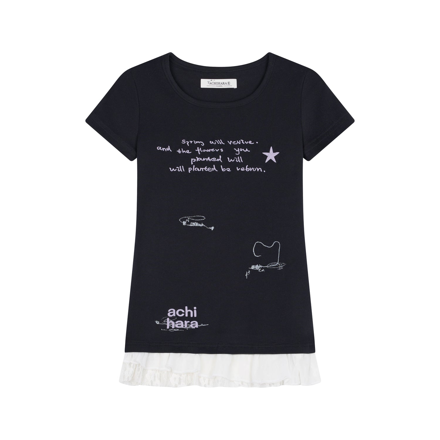 Achihara Time Bandage Floral Trim Tee