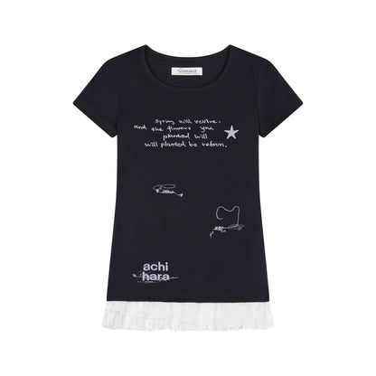 Achihara Time Bandage Floral Trim Tee