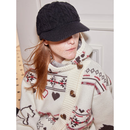 2th Desire Vintage Cable Knit Beanie With Heart Design