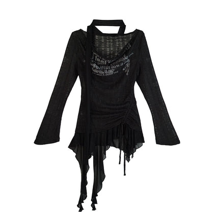 c Graffiti Swing Collar Peplum Print Knit Top