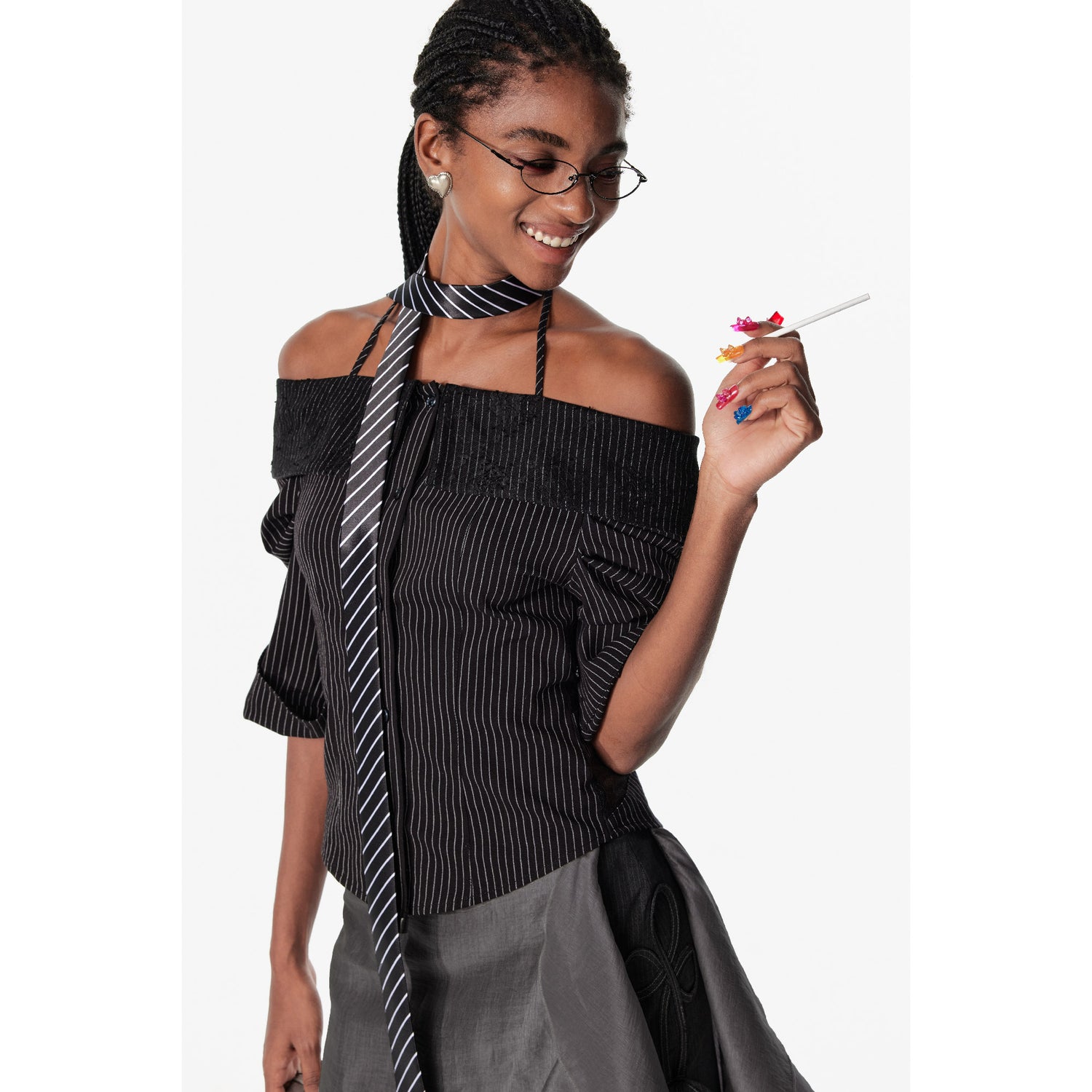 2th Desire Off Shoulder Lace Trim Fitted Blouse With C Cut Back
