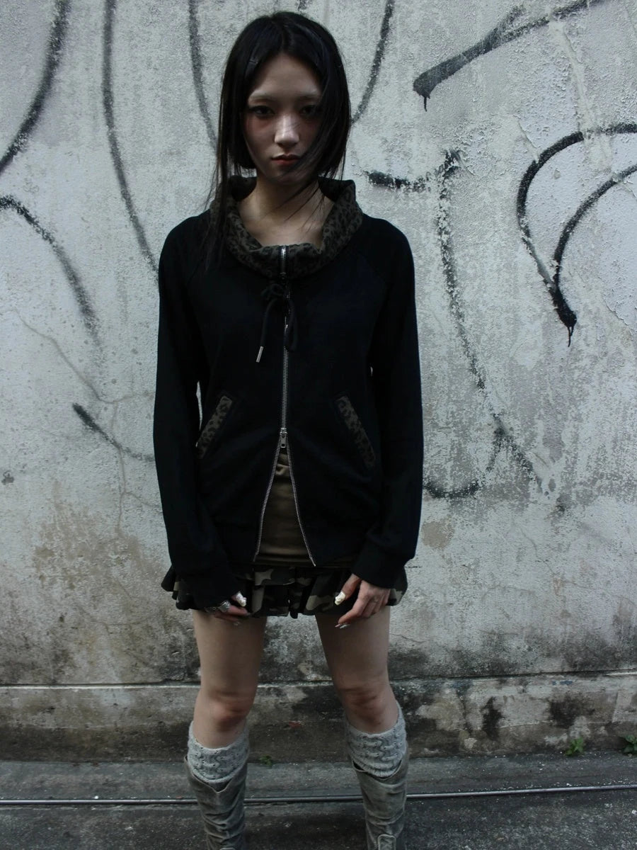 Wasteland Patchwork Zip Up Hoodie With Detachable Fur Trim