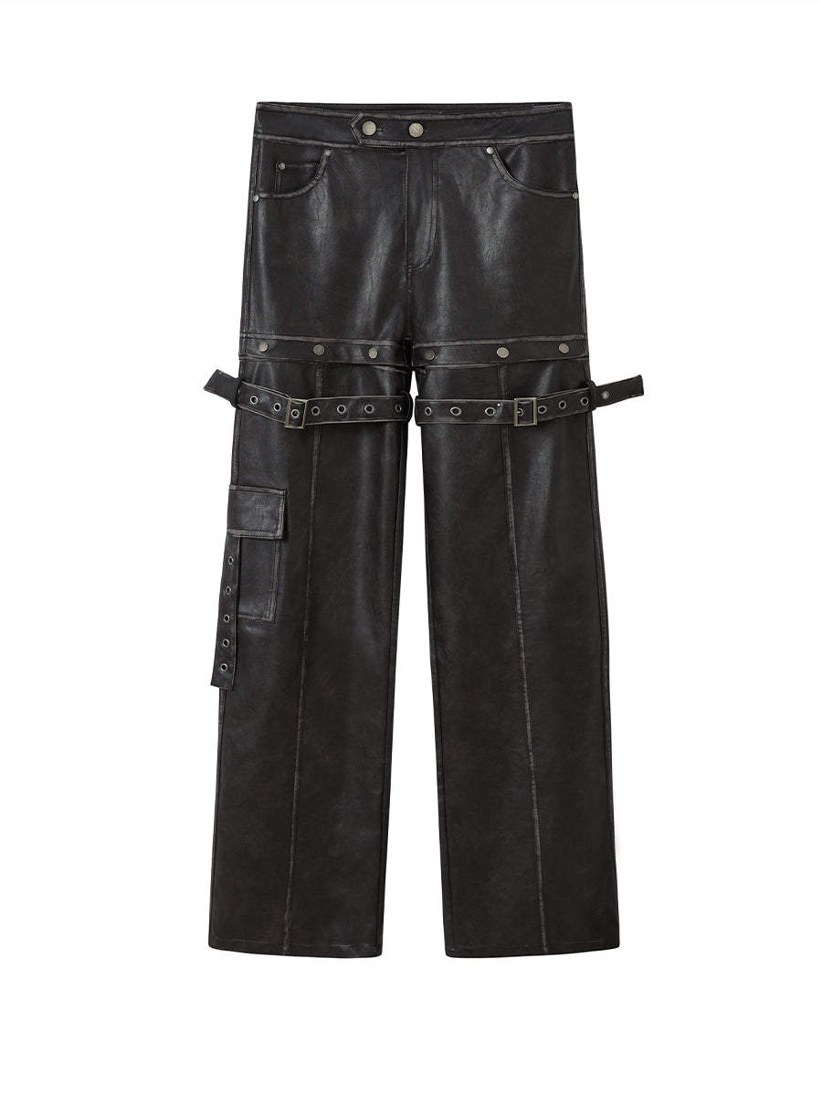 c Deconstructed Vintage Rub Off Leather Pants