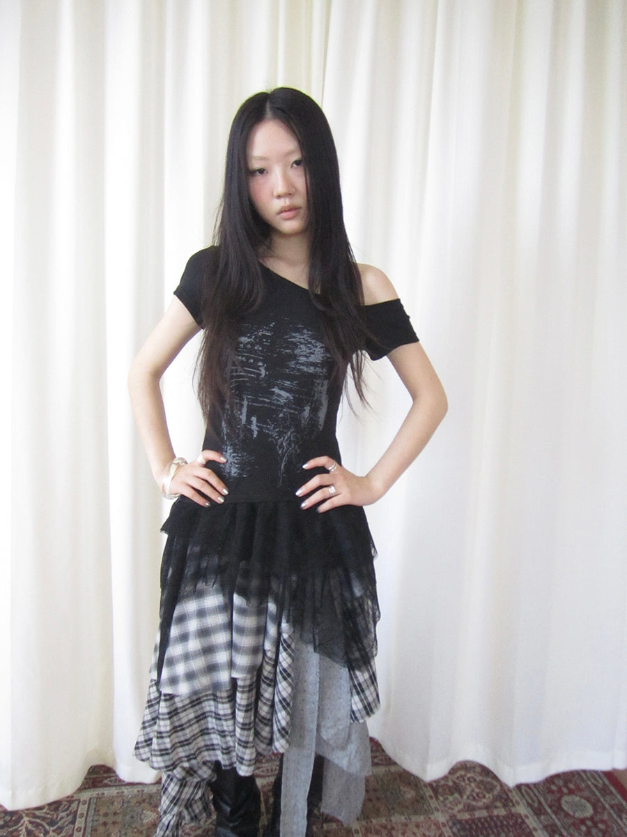Updateang project Asymmetric Floral Print Sleeveless Top With Lace Hem