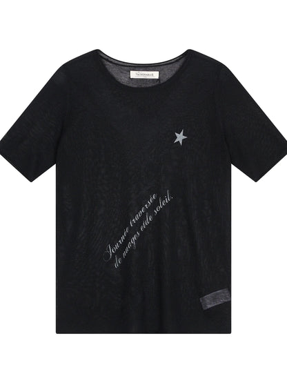 Sea Salt French Print Cropped Tee V-Neck T-Shirt Long-Sleeve