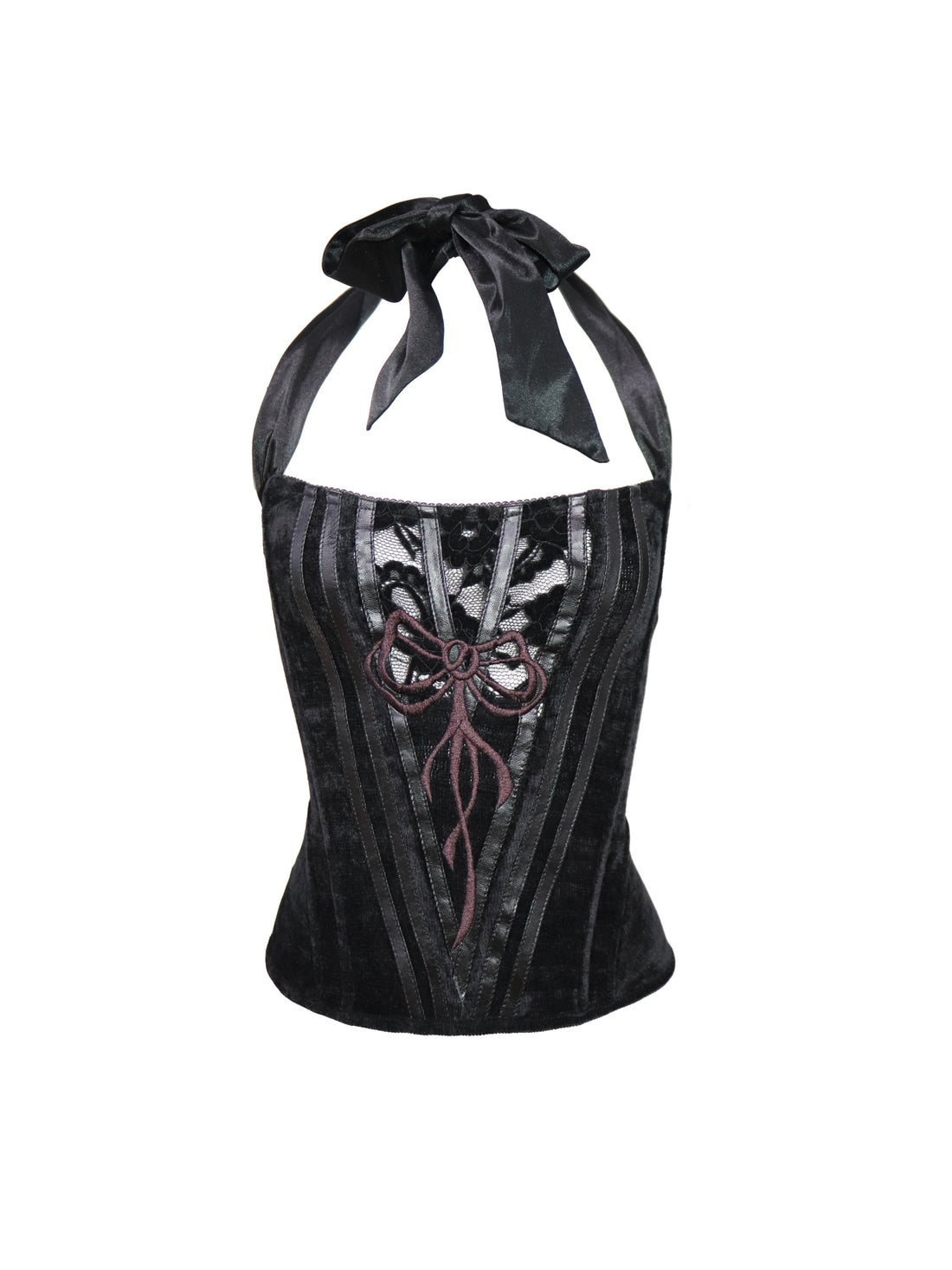 Flowers birds Market Black Lace Knit Corset Bustier Top With Detachable Straps